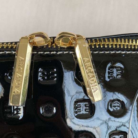 Arcadia Glossy Black and Textured Brown Satchel - Picture 6 of 12